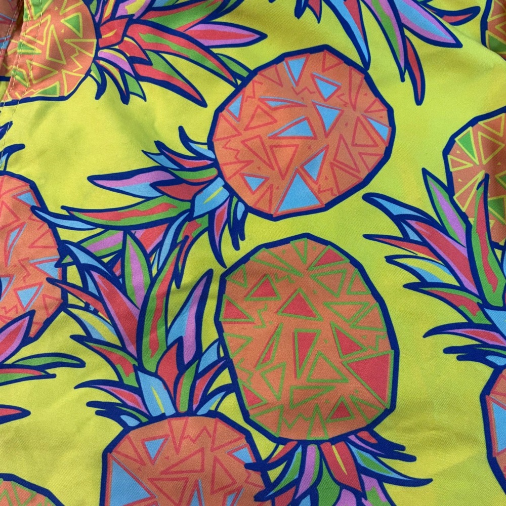 Tipsy Elves Mens Pineapple Print Swim Trunks Neon Yellow Blue Size Medium - Picture 9 of 9